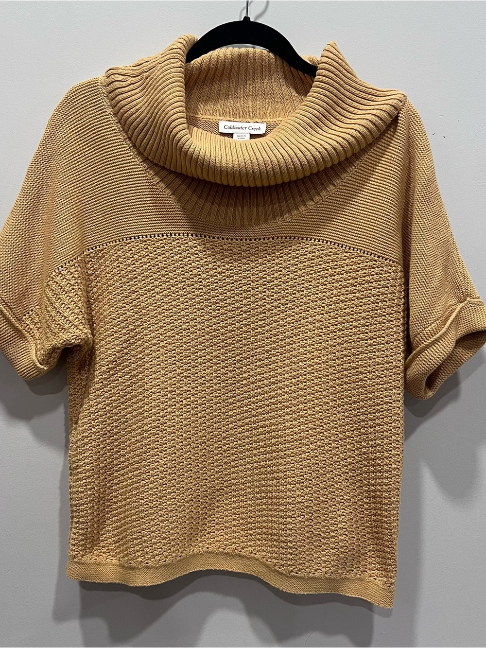 Coldwater Creek Short-Sleeve Cowl Neck Sweater in Camel/Tan